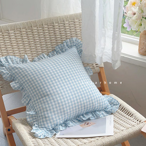 Creamy small grid~Original cotton A-class double-layer yarn pillow sofa bedroom cushion core can be detached and washed