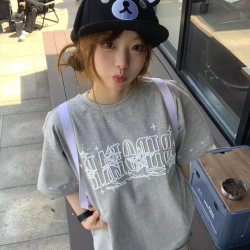 American-Style Embroidered Short-Sleeve Women's T-Shirt, Summer 2025 New Ootd Outfit, Chinese Trendy Brand, High Street Loose Half-Sleeve Top ins