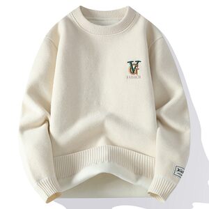 
Chenille velvet thickened embroidered sweater men's autumn and winter warm knitted bottoming shirt loose inner wear men's sweater