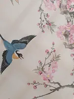 名家国画卷轴画丝绸字画书房客厅装饰招财花鸟画早春竟艳桃花四喜-Taobao