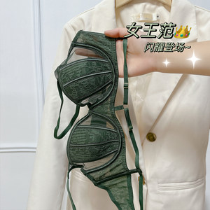 
Summer thin underwear large breasts show small lace sexy pure desire to support upper support and sagging side breast breathable bra set
