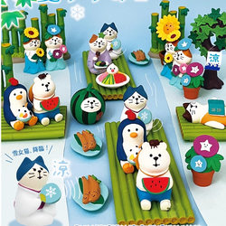 Japanese-Style Cat Zakka Summer Watermelon Healing Cute Office Workstation Stress-Relief Decoration Small Ornament Desktop