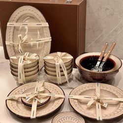 Bowl and Plate Set for Home Use 2026 New Model High Aesthetic Bowlware Vintage Style Bowl and Plate Ceramic Tableware Set Gift