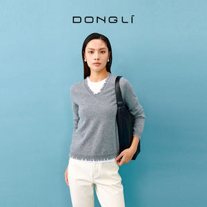 
Dongli traceable cashmere spring and autumn zigzag edge women's V-neck cashmere bottoming knitted pullover sweater 4542