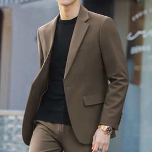 Business no-iron small suit for men in autumn solid color Korean style trendy handsome casual slim black suit jacket for men