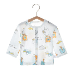 Baby pure cotton long -sleeved air -conditioned single top baby pajamas in summer thin boys, children, children, T -shirts spring and autumn
