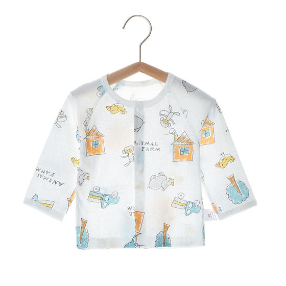 Baby pure cotton long -sleeved air -conditioned single top baby pajamas in summer thin boys, children, children, T -shirts spring and autumn
