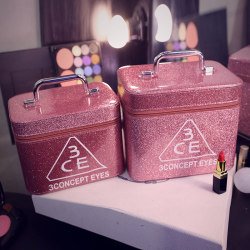 Korean 3Ce Makeup Box with Mirror for Women 2025 New Skincare Product Storage Box Cute ins Cosmetic Storage Bag