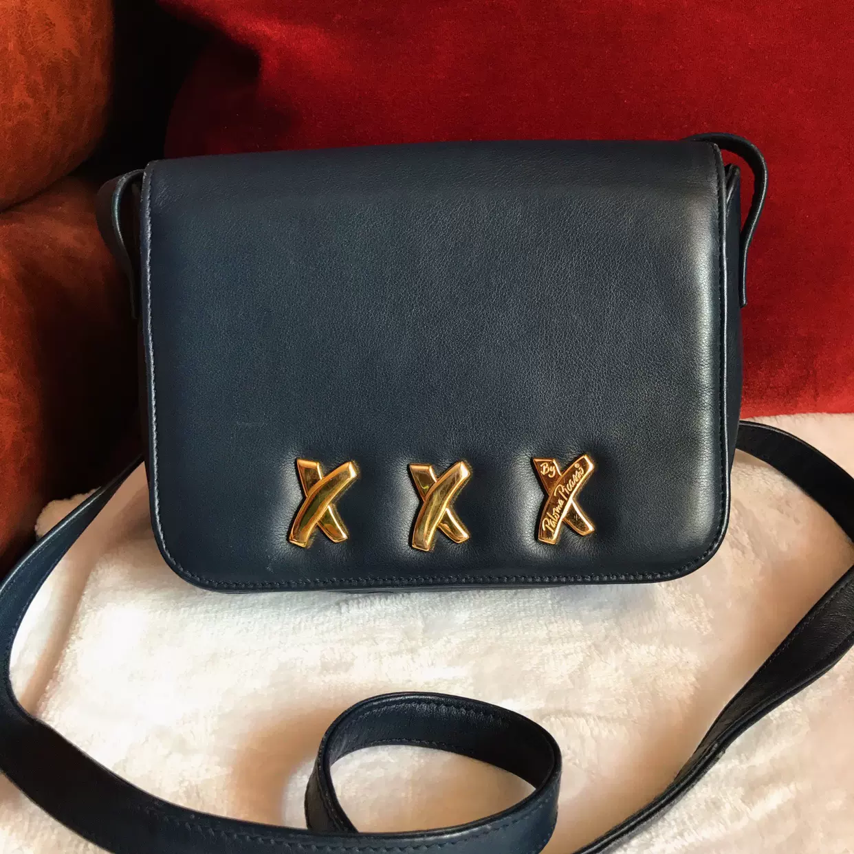 中古毕加索Paloma Picasso Vintage复古信封斜挎包墨蓝色软糯羊皮-Taobao