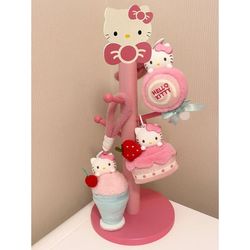 Cute Kt Cat Storage Rack, High-Value Storage Shelf, Hanging Accessory, Earphone Storage, Wooden Pink Cup Hanging Storage Rack