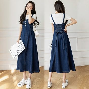Fat sister waist and thin suspender denim skirt
