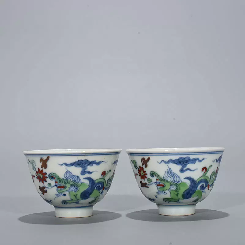 中国古美術 明成化款 斗彩龍紋口杯 明代彩磁 唐物 工芸逸品 煎茶道具