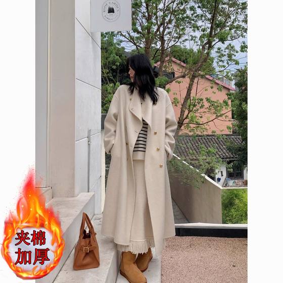 
Quilted thickened gray woolen warm coat for women winter high-end mid-length woolen black small man