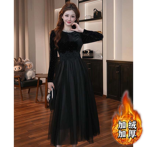 
2025 autumn and winter new style velvet lined age-reducing mid-length fashionable high-waisted loose mesh skirt LJ0130