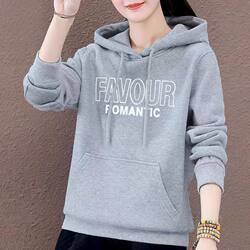 Hooded Sweatshirt for Women, Cotton Casual Hoodie, Spring and Autumn Thin Long-Sleeved Top, Loose Korean Style, Autumn and Winter Fleece-Lined Thickened Jacket
