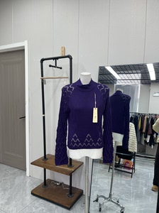 
Retro purple sweater for women in autumn and winter, high collar, slim fit, exquisite temperament