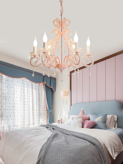 Lampadario In Cristallo Rosa 5 Lampadine - Diametro 38 Cm, Altezza 80 Cm, Stelo 40 Cm - Per Soggiorno, Camera Da Letto, Sala Da Pranzo