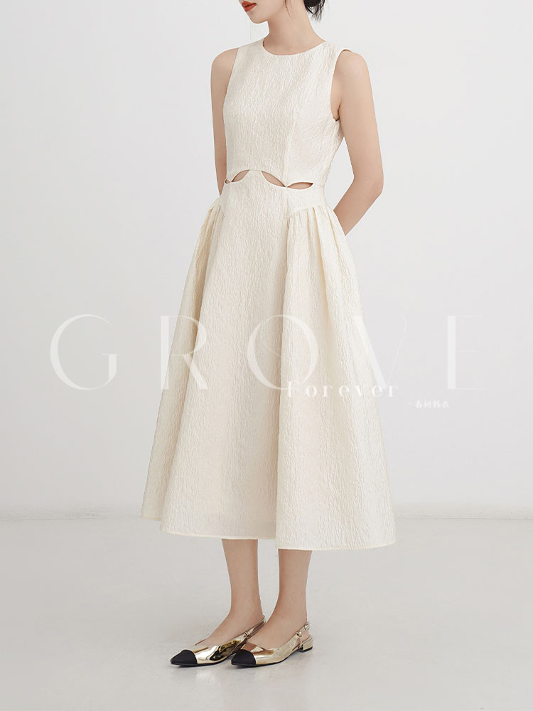 GROVE FOREVER Summer dress, long skirt, french style, sleevless, Chinese style