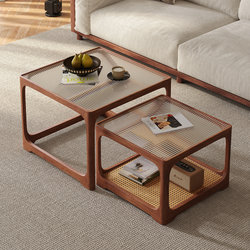 Solid Wood Coffee Table for Living Room, 2026 New Model for Small Apartments, Sofa Side Table Set, Vintage Style Glass Coffee Table