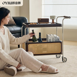 Movable Sofa Side Table, Small Trolley, Antique-Style Living Room Small Coffee Table, Storage Rack, Light Luxury, High-End Bedside Table