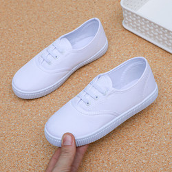 Children's White Shoes, Boys and Girls Canvas Shoes, Kindergarten Students' White Sneakers, Indoor Dance Performance Shoes, White Cloth Shoes