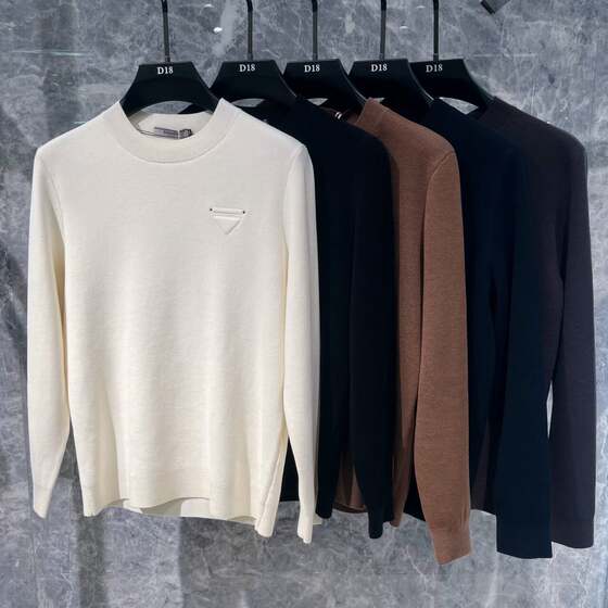 
European high-end winter men's long-sleeved sweater round neck trendy brand slim luxury casual simple bottoming sweater thick