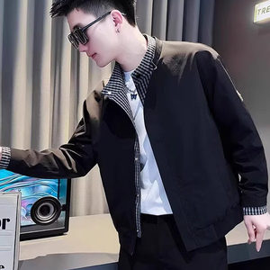 
2025 new internet celebrity handsome design fake two-piece spliced jacket men's spring and autumn versatile slim trendy jacket