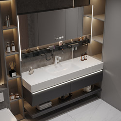 Light Luxury Hotel-Style Bathroom Cabinet Set with Integrated Rock Slab Hot-Bent Basin, Smart Bathroom Washbasin Cabinet and Vanity