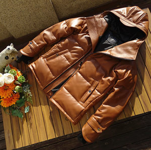 [Men and Women Pangle] Japanese hat string stringing horse hoof sleeve cotton leather down jacket winter keeping warm leather jacket
