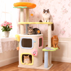 Spongebob Multi-Layer Cat Climbing Frame for Home Use, Space-Saving Tree Hole Cat House, Cat Scratching Post, Small Cat Tree