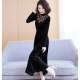 Spring and Autumn Half-high neck velvet dress for women long sleeves 2025 new temperament lace waist-hugging long skirt