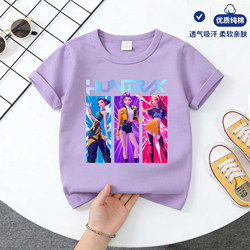 Kpop Hunter Girl Group Pure Cotton Short-Sleeved T-Shirt for Girls, New Summer Children's Clothing, Round Neck Top, Base Shirt