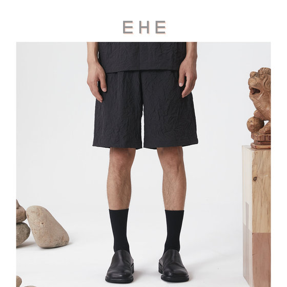 EHE men's fashion high-end personality light and versatile crumpled casual elastic waist shorts men's spring new style