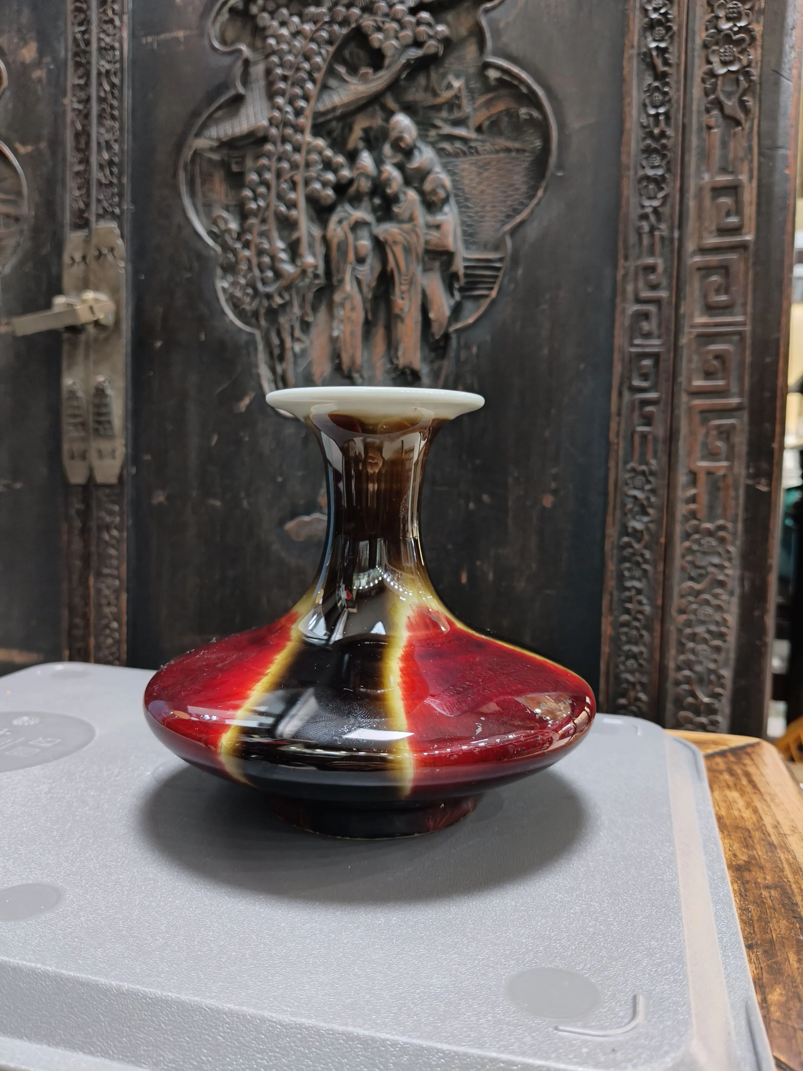 民國古月軒制乾隆官窯粉彩八賢人物雙龍耳花瓶歐洲迴流舊藏老瓷