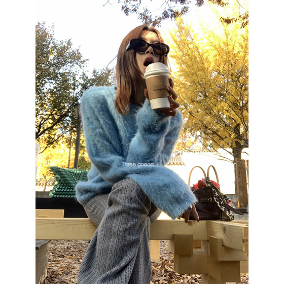 
THREE GOOOD Yin Sanji 54% Suli alpaca brushed round neck sweater with a lazy velvet feel