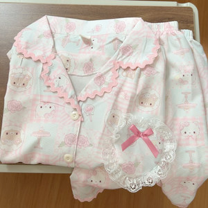 
Summer ice silk pajamas for women, angel bear, cute lace lapel, short-sleeved summer casual home wear, can be worn outside
