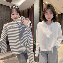 European Style Half-Zip Thin Long-Sleeve Hoodie for Women, 2026 Spring New Style, Lazy Casual Loose Versatile T-Shirt