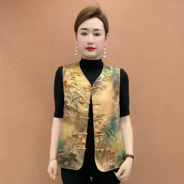 New Chinese style round neck buckle vest for middle-aged and elderly women mothers