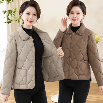 
Mom's autumn and winter warm solid color cotton-padded jacket, casual and versatile short quilted lapel coat, middle-aged and elderly style cotton-padded jacket for women