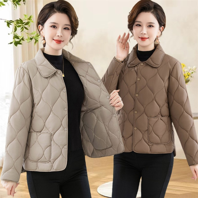 
Mom's autumn and winter warm solid color cotton-padded jacket, casual and versatile short quilted lapel coat, middle-aged and elderly style cotton-padded jacket for women