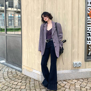 Wine afternoon Hong Kong style retro 2025 autumn and winter new suede small suit loose jacket for women