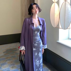 
Jiuwu homemade 2025 new autumn style [Autumn Moon Purple] 100% long silk windbreaker jacket