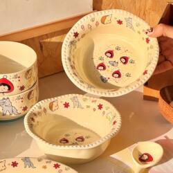 Little Red Riding Hood Cute Fruit Salad Bowl Household 2026 New Ceramic Rice Bowl Breakfast Bowl Yogurt Bowl Dessert Bowl Spoon