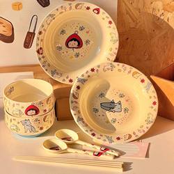 Little Red Riding Hood Ceramic Bowls and Plates Tableware Set for Home Use, High Aesthetic Value, Single-Serving Bowl and Plate Set, Rice Bowl, Dessert Bowl Set