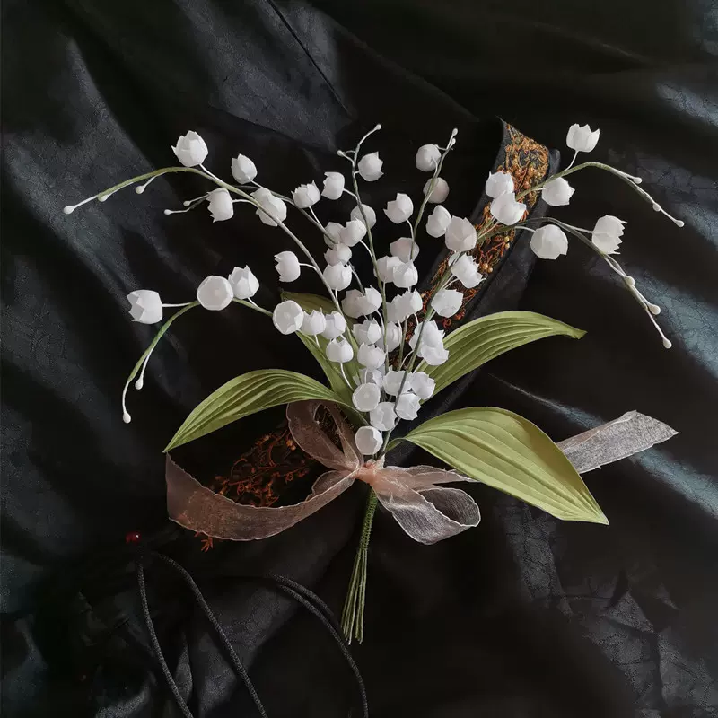 Diy鈴蘭花束手捧花插花胸花真絲燙花白色香檳色擺