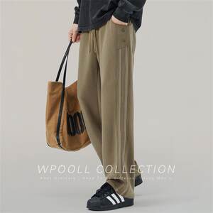 
American striped straight-leg casual pants for men in summer thin breathable loose drooping men's ice silk sports pants for summer