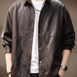 
High-end American retro heavy-duty washed PU leather jacket for men, handsome workwear jacket, autumn outdoor motorcycle jacket for men
