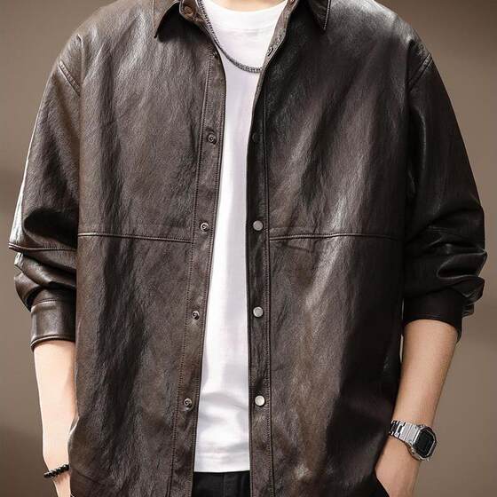 
High-end American retro heavy-duty washed PU leather jacket for men, handsome workwear jacket, autumn outdoor motorcycle jacket for men