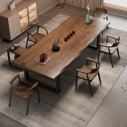 Solid Wood Tea Table and Chair Set, One Table and Five Chairs, Living Room Home Use, New Chinese Style Large Board Tea Table, Office Reception Tea Table