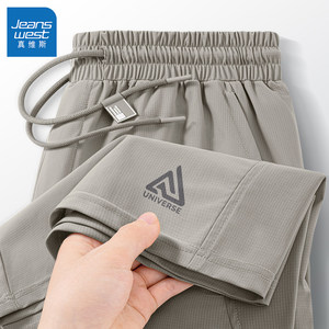 Trueves ice silk pants men's shorts quick-drying summer breathable five-point pants men's gray men's beach pants L

